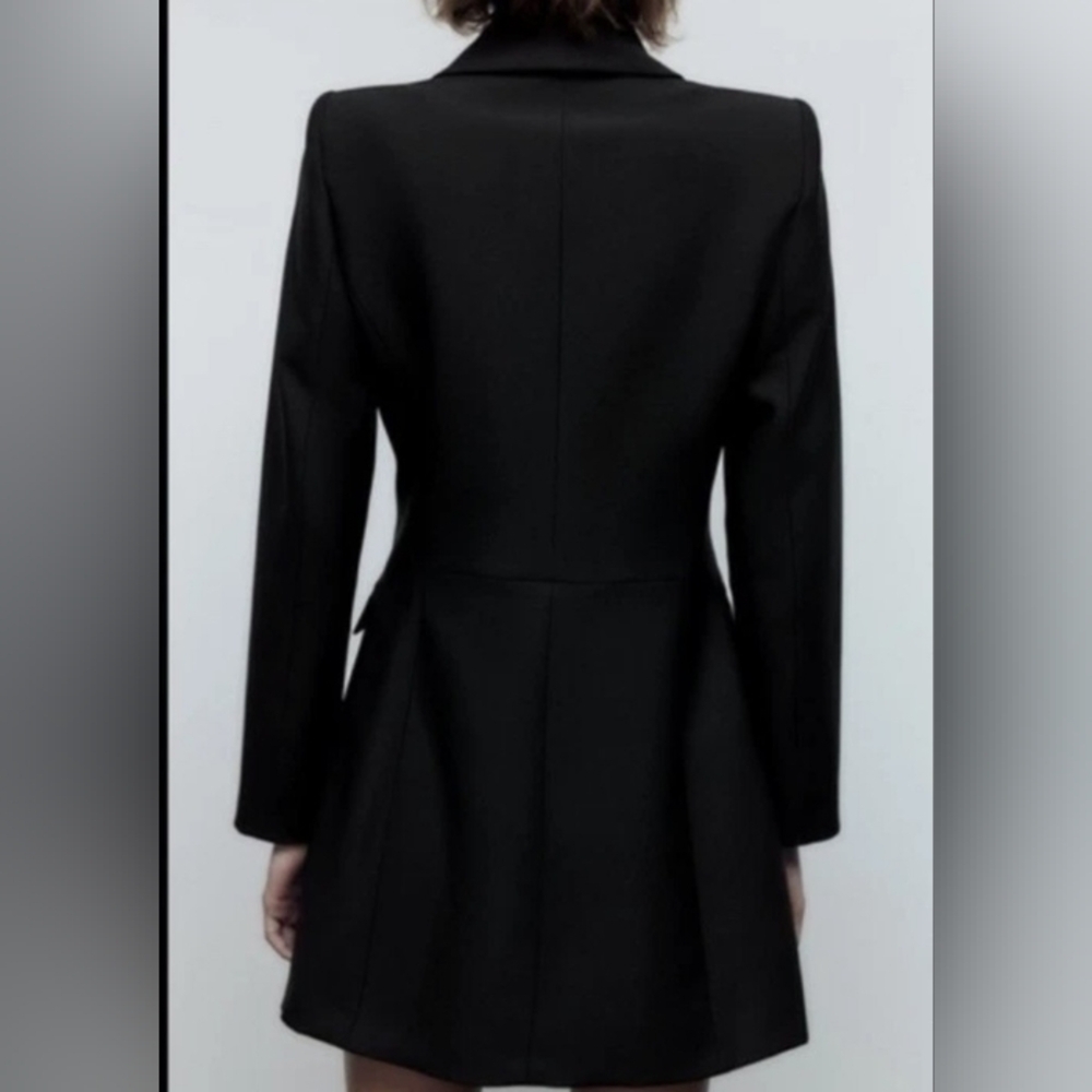 ZARA DOUBLE BREASTED LONG BLAC BLAZER DRESS BLACK SIZE S 8285/642 - Picture 2 of 10